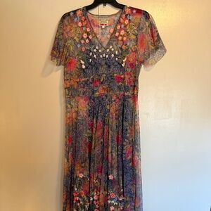 Johnny Was Locust Mesh Dress Floral Size L